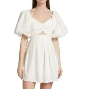 ASTR The Label Womens White Serilda Cutout Puff Sleeve Mini Dress - Medium